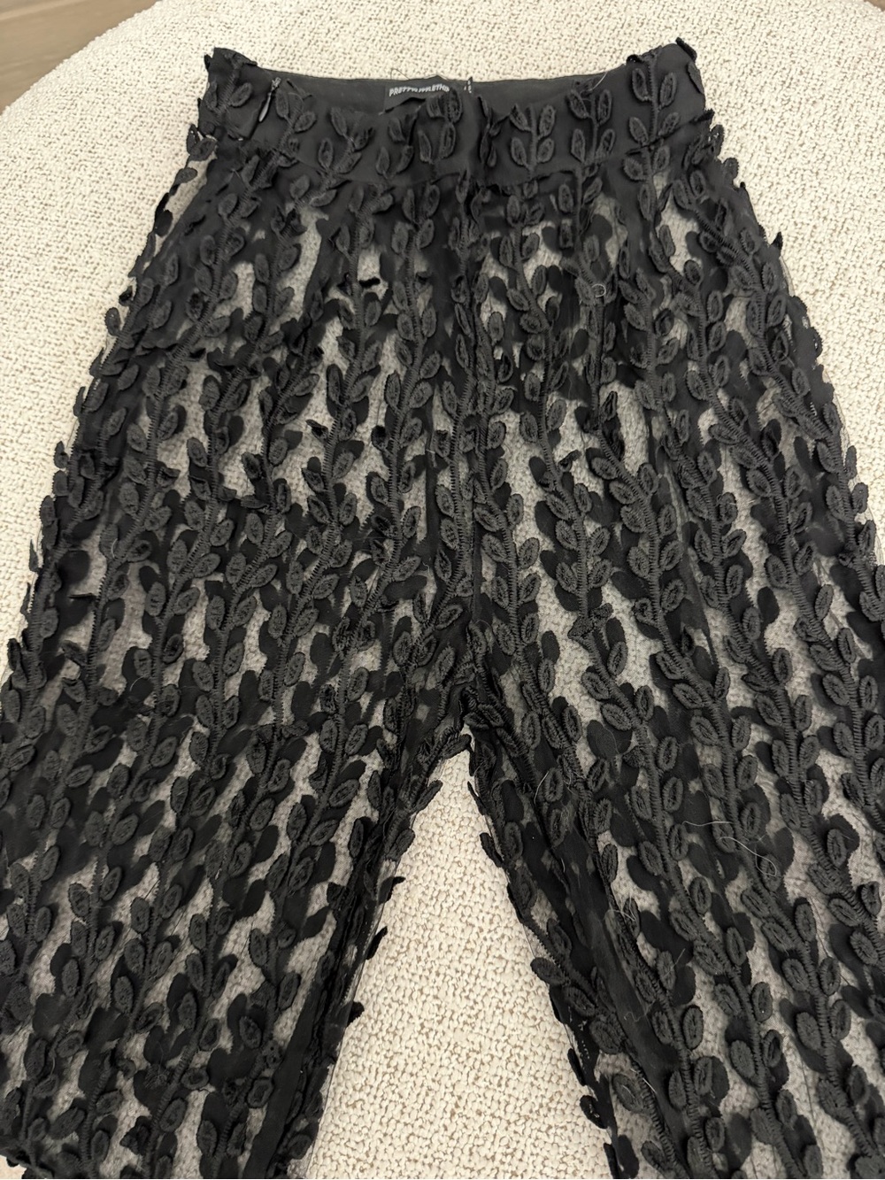 PLT Sheer Black Embroidered Leaf Palazzo Pants